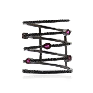 ANEL CRAVEJADO DE ZIRCONIAS NEGRAS - CRISTAL RUBI -  BANHO RODIO NEGRO