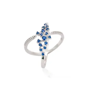 ANEL CRISTAL SAFIRA CRAVEJADO DE ZIRCONIAS BRANCAS