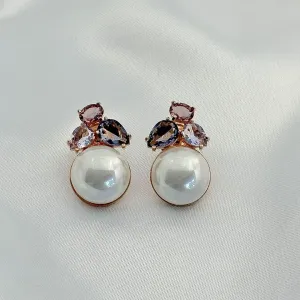 BRINCO PEROLA - CRISTAIS COLORIDO - BANHO DE OURO 18K