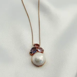 COLAR PEROLA E CRISTAL - BANHO RÓDIO BRANCO