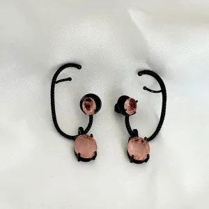 BRINCO EARCUFF - MORGANITA ROSA - CRAVEJADO ZIRCONIAS NEGRAS - BANHO RÓDIO NEGRO