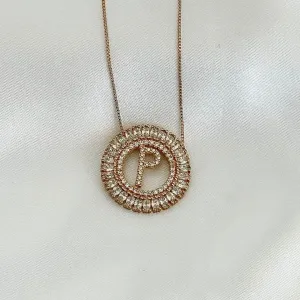 COLAR CRAVEJADO ZIRCONIAS BRANCA - LETRA P -  BANHO OURO 18K