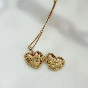 COLAR RELICÁRIO CORAÇÃO - CRAVEJADO ZIRCONIAS BRANCAS - BANHO OURO 18K