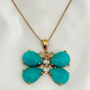 COLAR AMAZONITA - BORBOLETA - BANHO OURO 18K