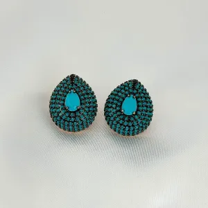 BRINCO GOTA - PEDRA TURQUESA - BANHO RODIO NEGRO