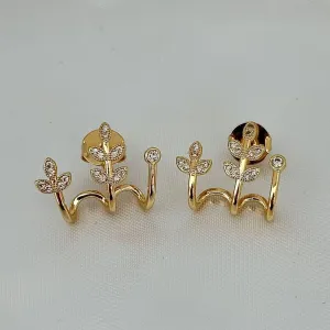 BRINCO FOLHAS - ZIRCONIAS BRANCAS - BANHO OURO 18K