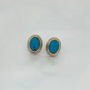 BRINCO PEDRA TURQUESA - BANHO OURO 18K