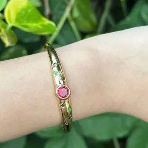 BRACELETE CRISTAL TURMALINA ROSA - BANHO OURO 18K