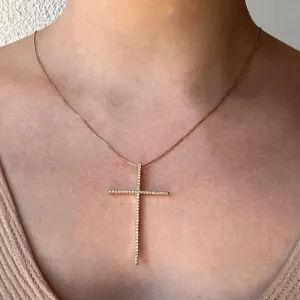 COLAR CRUZ - ZIRCONIAS BRANCAS - BANHO OURO 18K