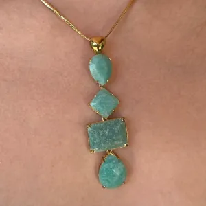 COLAR PEDRA AMAZONITA - BANHO OURO 18K