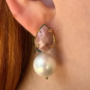 BRINCO GOTA DE PEDRA COM PEROLA - BANHO OURO 18K