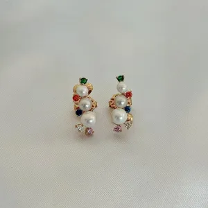 BRINCO PEROLA 3 TAMANHOS - CRISTAIS COLORIDOS - BANHO DE OURO 18K
