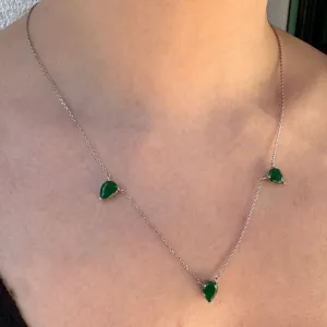COLAR REGULAVEL - GOTA CRISTAL ESMERALDA - BANHO RODIO BRANCO