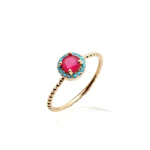 ANEL CRAVEJADO ZIRCÔNIAS NANO TURQUESA - BANHO DE OURO 18K