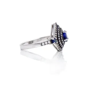 ANEL CRAVEJADO ZIRCÔNIA BRANCA - SAFIRA - PRATA FOLHADO NO OURO BRANCO