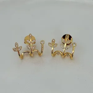 BRINCO FOLHAS - ZIRCONIA BRANCAS - BANHO OURO 18K