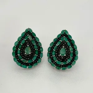 BRINCO GOTA - PEDRA ESMERALDA - PRATA 925