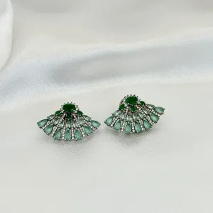 BRINCO LEQUE - ESMERALDA TURQUESA - ZIRCONIA BRANCA