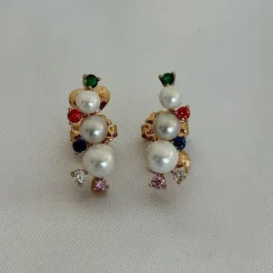 BRINCO PEROLA 3 TAMANHOS - CRISTAIS COLORIDOS - BANHO DE OURO 18K