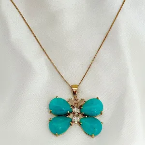COLAR AMAZONITA - BORBOLETA - BANHO OURO 18K