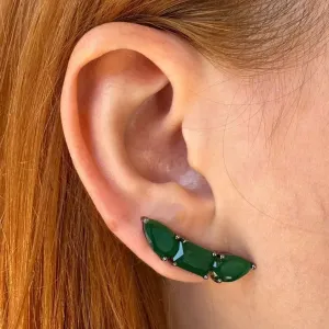 BRINCO EARCUFF - CRISTAL ESMERALDA - BANHO RODIO BRANCO