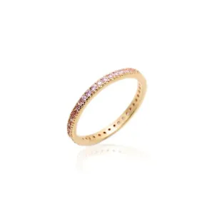 ALIANÇA CRAVEJADA COM ZIRCONIAS ROSAS - BANHO OURO 18K