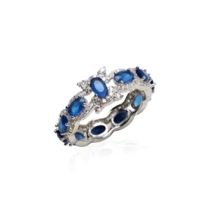 ANEL CRISTAL SAFIRA - MICROZIRCONIAS BRANCAS - BANHO RODIO BRANCO