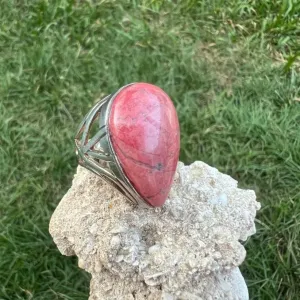 ANEL GORA PEDRA ROSA GOTA - PRATA 925