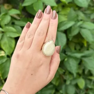 ANEL GOTA - PEDRA AMAZONITA BEGE - BANHO OURO 18K