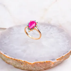 ANEL GOTA PEDRA RUBI E NANO TURQUESA - BANHO OURO 18K
