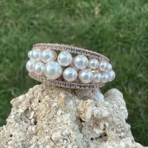 ANEL MICROZIRCONIAS ROSE E PEROLAS - BANHO OURO 18K
