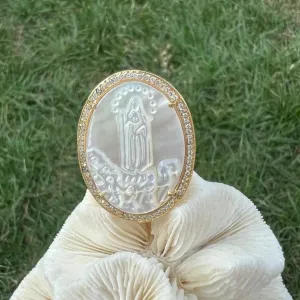 ANEL NOSSA SENHORA DE FATIMA - MADRPEROLA - BANHO OURO 18K
