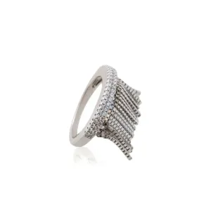ANEL CRAVEJADO DE ZIRCONIAS BRANCAS - FRANJAS - BANHO RÓDIO BRANCO