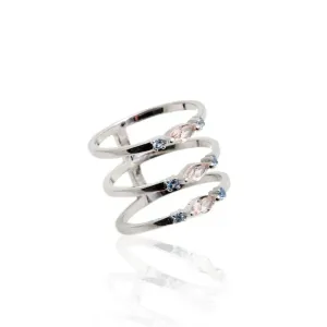 ANEL PRATA COM CRISTAL ROSE E ZIRCONIA COLORIDA - PRATA 925