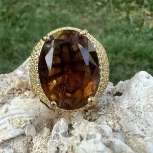 ANEL QUARTZO SMOKEY - BANHO OURO 18K