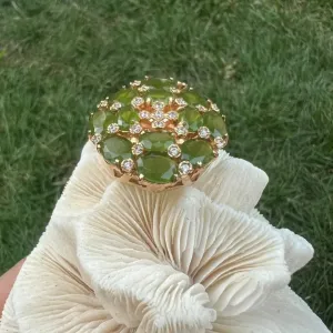 ANEL QUARTZO VERDE - ZIRCONIAS BRANCAS - BANHO OURO 18K