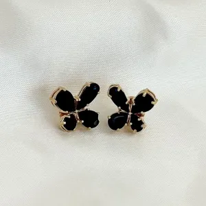 BRINCO CRISTAL ONIX - BORBOLETA - BANHO OURO 18K