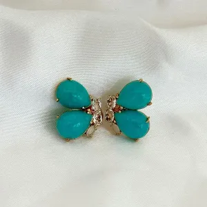 BRINCO BORBOLETA - AMAZONITA - CRISTAL - BANHO OURO 18K