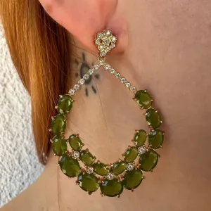 BRINCO CRAVEJADO DE ZIRCONIAS - CRISTAL VERDE - BANHO OURO 18K