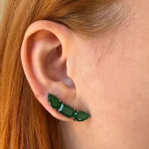 BRINCO EARCUFF - CRISTAL ESMERALDA - BANHO RODIO BRANCO