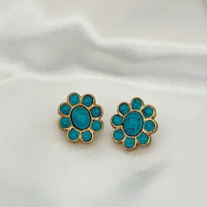 BRINCO FLOR NANO TURQUESA - BANHO OURO 18K