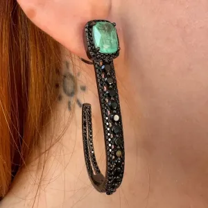 BRINCO FUSION ESMERALDA - CRAVEJADO ZIRCONIAS - BANHO RODIO NEGRO