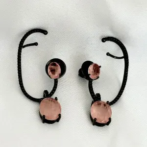 BRINCO EARCUFF - MORGANITA ROSA - CRAVEJADO ZIRCONIAS NEGRAS - BANHO RÓDIO NEGRO