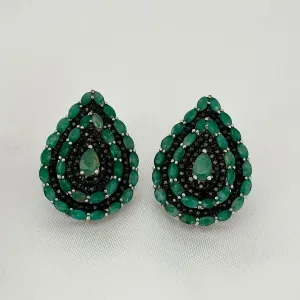 BRINCO GOTA - PEDRA ESMERALDA - PRATA 925