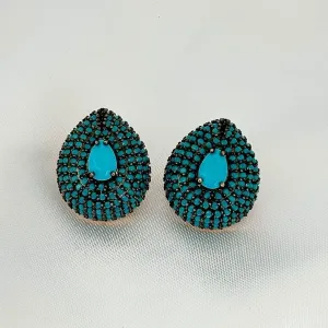 BRINCO GOTA - PEDRA TURQUESA - BANHO RODIO NEGRO