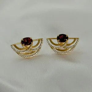 BRINCO LEQUE - PEDRA LILAS E ZIRCONIAS - BANHO OURO 18K