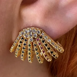 BRINCO ZIRCONIAS COLORIDAS - BANHO OURO 18K