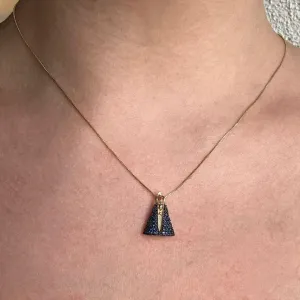 COLAR NOSSA SENHORA APARECIDA - ZIRCONIA AZUL - BANHO OURO 18K