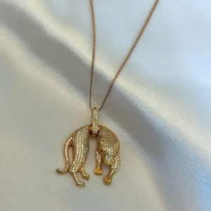 COLAR PANTERA - CRAVEJADO ZIRCONIAS BRANCA - BANHO OURO 18K