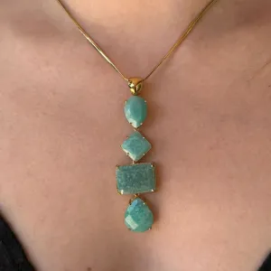COLAR PEDRA AMAZONITA - BANHO OURO 18K